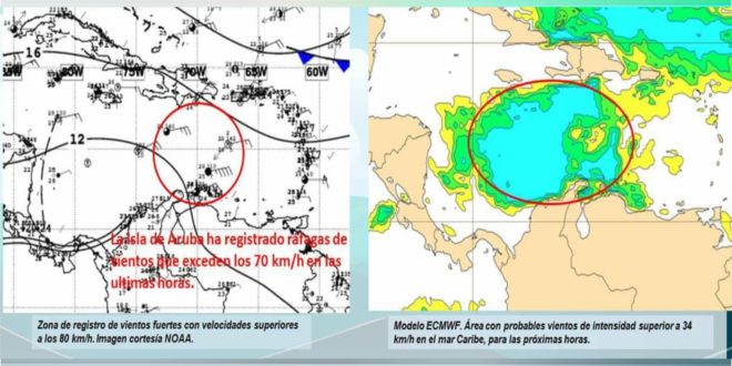 Alerta por oleaje alto, vientos fuertes y ráfagas en el mar Caribe en las próximas 24 horas